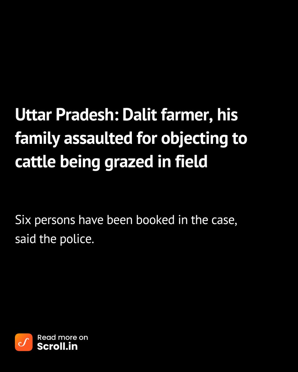scroll_in's tweet photo. The incident took place on Friday morning when Deepak Kumar Pasi, a landless Dalit farmer who cultivates black gram on a sharecropping basis in a villager’s field.
Read more: https://t.co/nHNDrRvfQT
#UttarPradesh #CrimeAgainstDalits https://t.co/ykHFWBPpqi