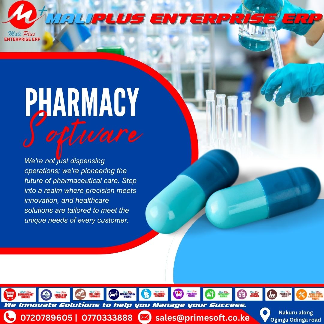 MaliPlusERP's tweet photo. Precision meets care with our Pharmacy Software. Empower your pharmacy with tech that understands your business needs.
#PharmacySoftware #PrimesoftSolutions #MaliplusERP #PharmaTech #KenyaPharmacies https://t.co/e1jXiRFX60