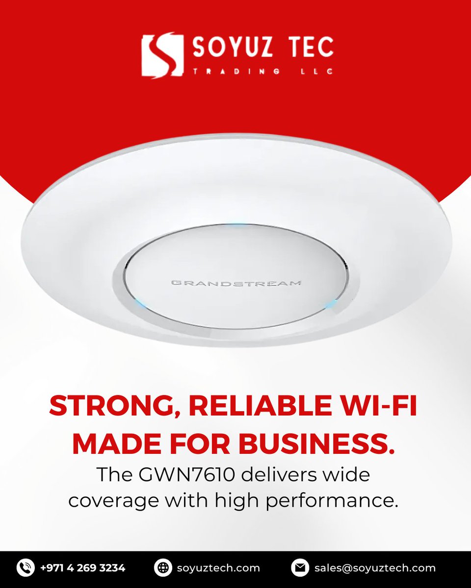 soyuztech72154's tweet image. Keep your business connected without interruptions. GWN7610 Wi-Fi keeps you moving.

Contact us today for more details!
soyuztech.com

#WiFiAccessPoint #GrandstreamGWN7610 #BusinessWiFi #ReliableSignal #FastConnection #EnterpriseNetwork #SmartWiFi #SeamlessCoverage