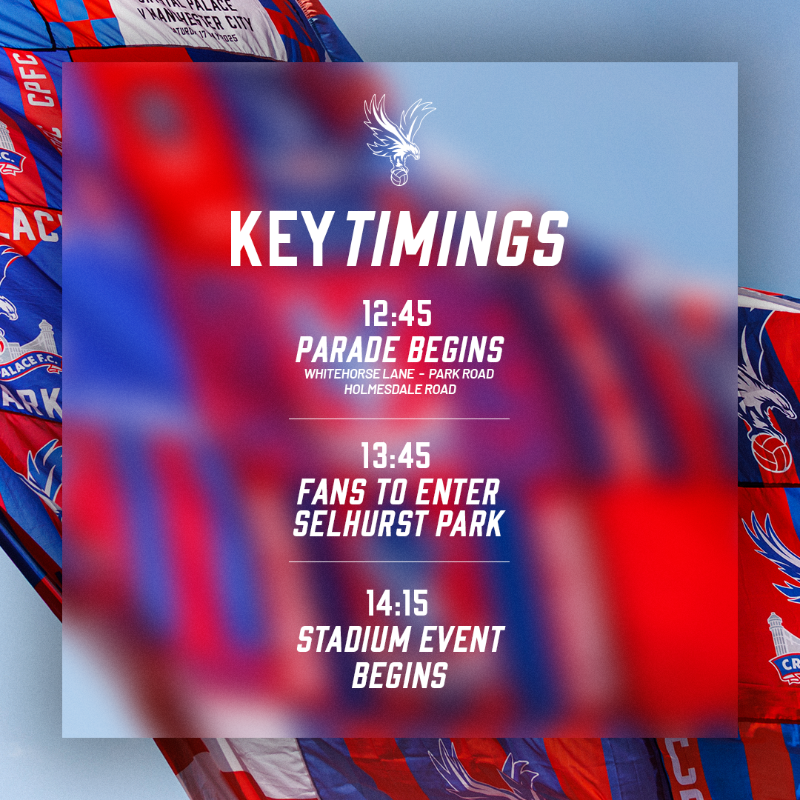 CPFC's tweet photo. The key timings ahead of today's parade and celebration ℹ️😍

#CPFC