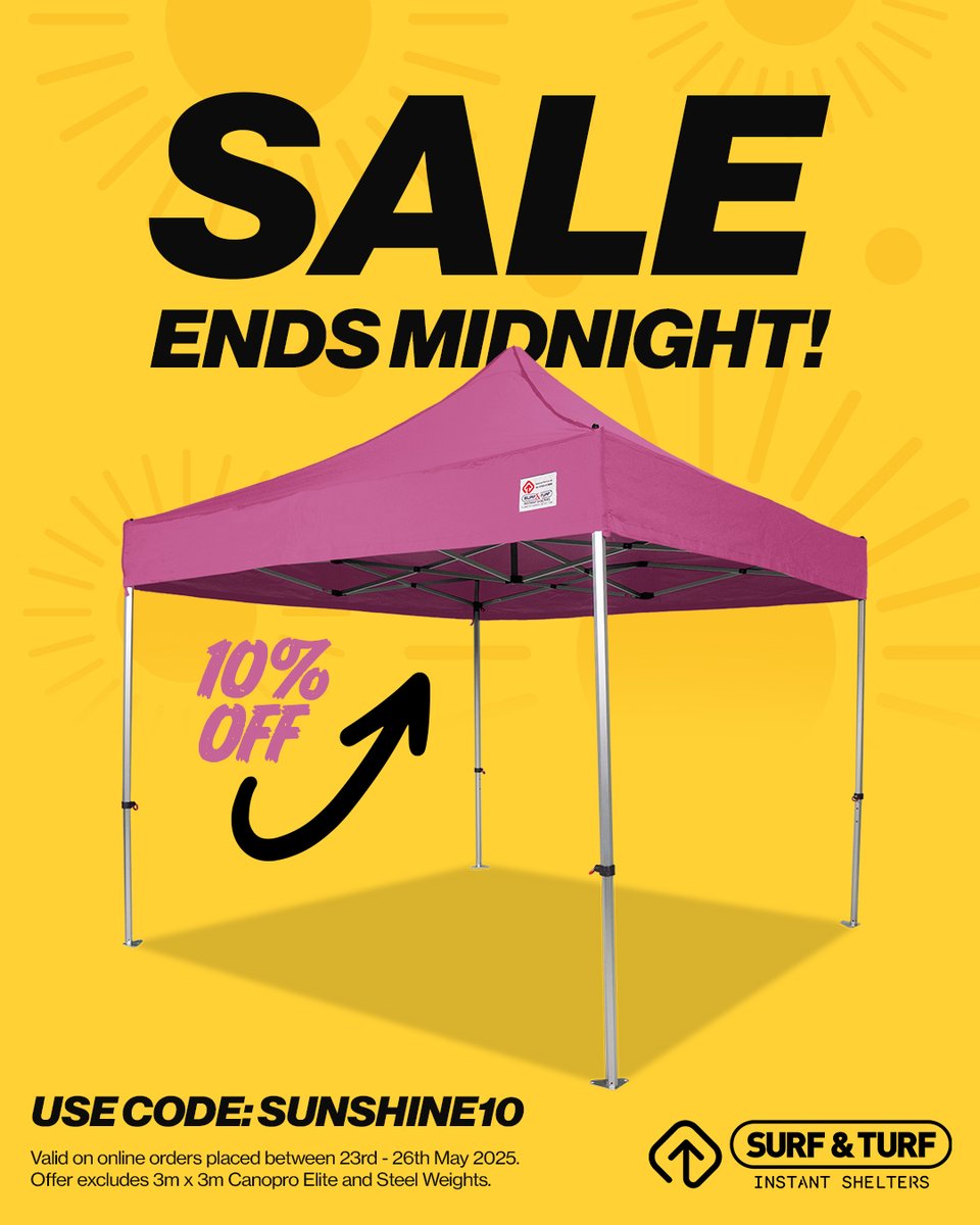 ⏰ Last chance! Our Bank Holiday offer
ends at midnight tonight!

Get 10% OFF online orders before it’s gone – head to
surfturf.co.uk and use code SUNSHINE10 to grab
yourself a discount! 🌞