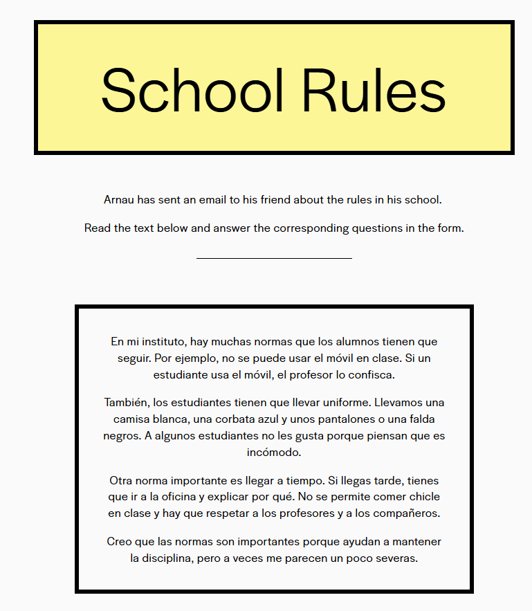 RobbieFarr2's tweet image. A GCSE Spanish foundation reading activity you can share with your students:

Topic: School Rules

With form for immediate feedback.

Please feel free to use/share.

tq1spanishrevision.squarespace.com/new-page-1

#mfl #gcse #edutwitter