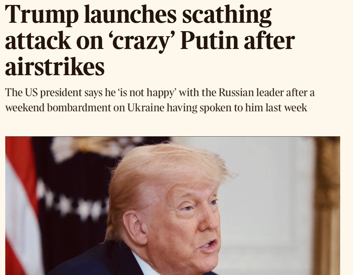 👇Trump is finally realising  the folly of his strategy in treating the aggressor  🇷🇺 and the victim 🇺🇦 equally. 

RUSSIA must be challenged. Not appeased. 

UKRAINE must be supported. Not abandoned.