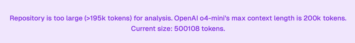 mchitrangna's tweet photo. @ghumare64 Great tool to get started on a repo! Although I figured there exist token limits and so doesn't work for large repos. https://t.co/L9uLNfdPa2
