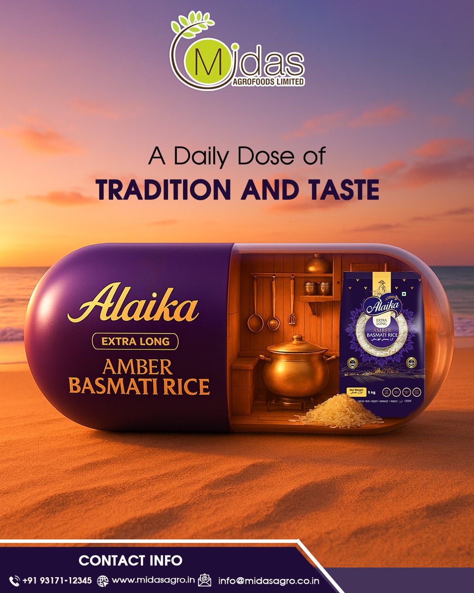 midasagrofoods's tweet image. Every meal, a celebration of heritage and happiness.
.
Follow us on our Social Media Platform:
Facebook :- facebook.com/midasagrofoods/
Instagram :- instagram.com/midasagrofoods/
Youtube :- youtube.com/@MidasAgrofood…
.
#Alaika #ExtraLong #AmberBasmatiRice #NewLaunch  #MidasAgrofoods