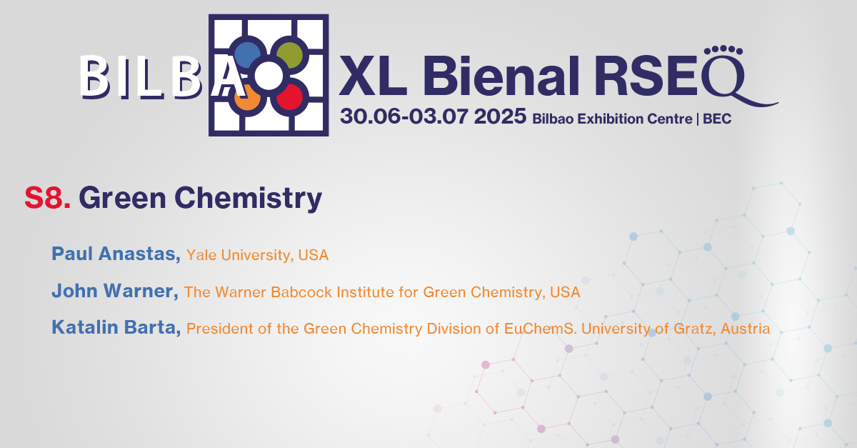 XL Reunión Bienal de la RSEQ - Bilbao, 2025 (@bienalrseq2025) on Twitter photo 🌱 More speakers announced for Symposium 8: Green Chemistry at the XL <a href="/RSEQUIMICA/">RSEQ</a> Meeting!
Featuring new contributions from top institutions committed to eco-friendly innovation
<a href="/Yale/">Yale University</a> | <a href="/WBIGreenChem/">Warner Babcock</a> | <a href="/EuChemS/">EuChemS</a>
📅 Check out the full program:
🔗 brseq2025.com/simposios
#BQB25 🌱 More speakers announced for Symposium 8: Green Chemistry at the XL <a href="/RSEQUIMICA/">RSEQ</a> Meeting!
Featuring new contributions from top institutions committed to eco-friendly innovation
<a href="/Yale/">Yale University</a> | <a href="/WBIGreenChem/">Warner Babcock</a> | <a href="/EuChemS/">EuChemS</a>
📅 Check out the full program:
🔗 brseq2025.com/simposios
#BQB25