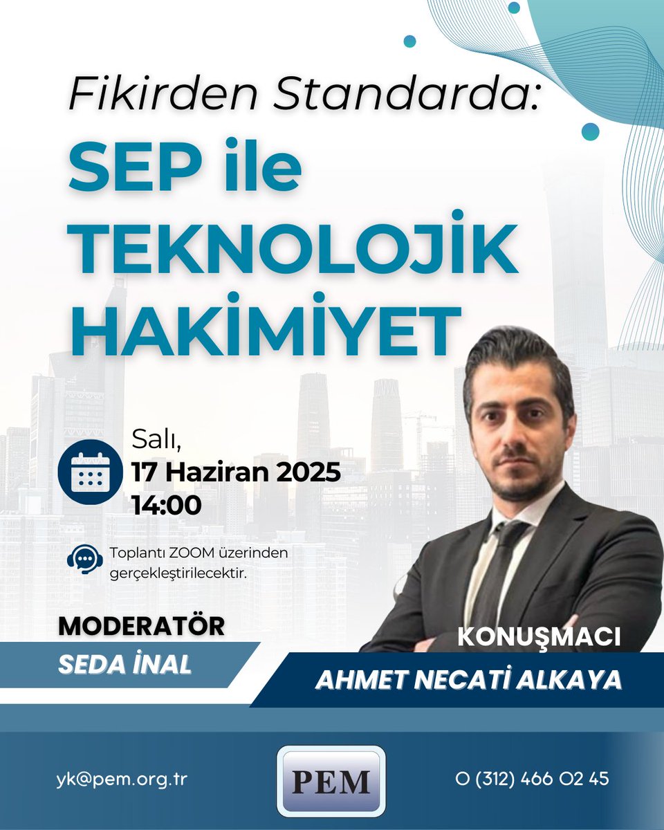 pemdernek's tweet photo. “Fikirden Standarda: SEP ile Teknolojik Hakimiyet” konulu ZOOM üzerinden gerçekleştirilecek toplantımıza tüm Sınai Mülkiyet paydaşlarımız davetlidir.
Katılım durumu bildirimi için ➡️ https://t.co/88puUUTD4I https://t.co/WK7Tjc02Af