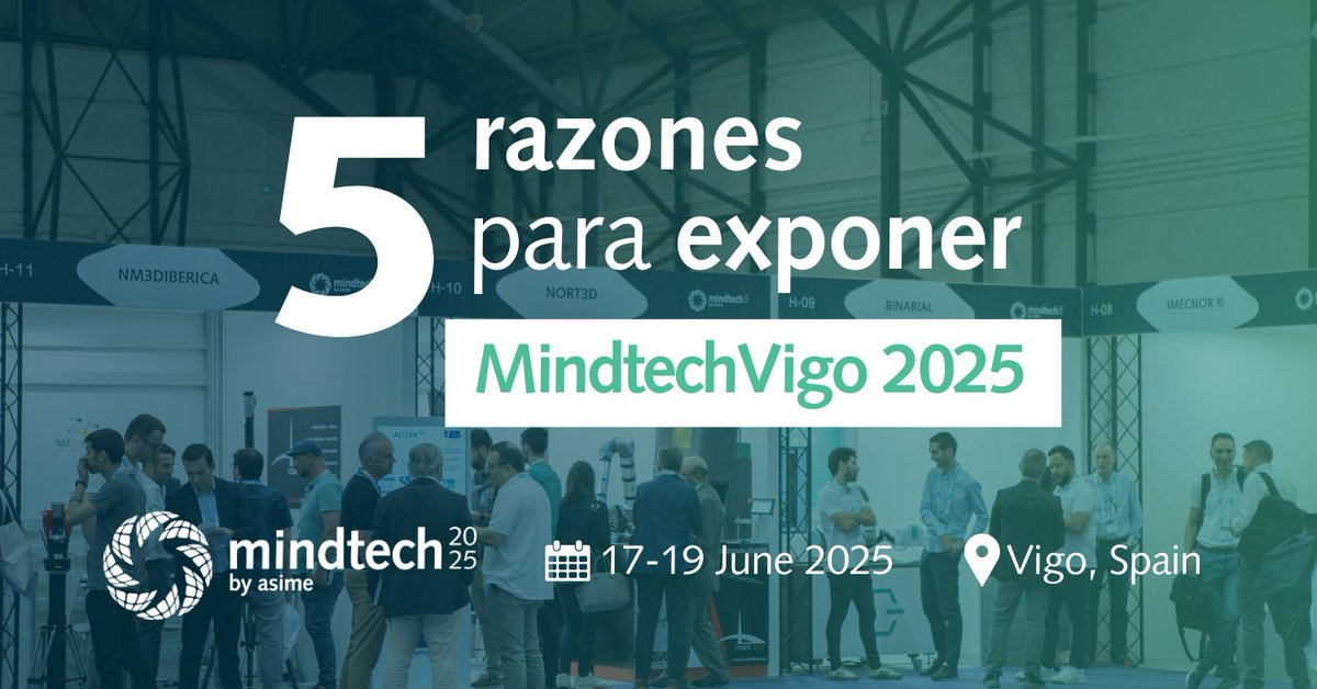 🚀 ¡La cuenta atrás ha comenzado! #Mindtech25 convertirá a Vigo en el centro neurálgico del sector metal y sus tecnologías asociadas del 17 al 19 de junio.

Todos los detalles para no perdértelo👉 mindtechvigo.com/5-razones-para…

🎟️ Consigue gratis tu pase: mindtechvigo.com/visitantes/