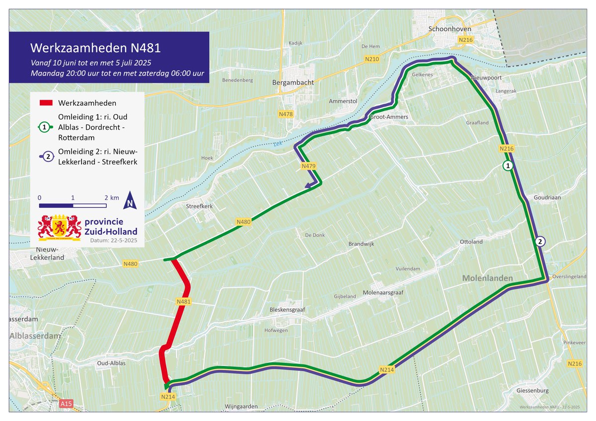 Van 10 juni t/m 5 juli voeren we onderhoud uit aan de #N481. We werken alleen doordeweeks in de avond-/nachturen. De weg is dan afgesloten tussen 20.00 en 6.00 uur. Het verkeer volgt omleidingen. Meer informatie: bit.ly/43Jt6e2
<a href="/Molenlanden_Gem/">Gemeente Molenlanden</a>