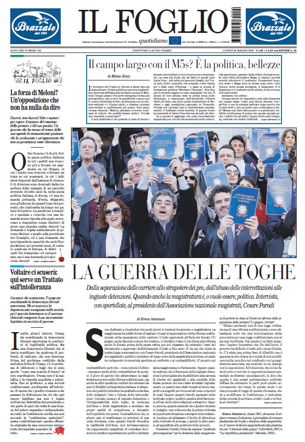 “Le ingiuste detenzioni? “Colpa della carenza di risorse. Molti casi riconducibili a contesti mafiosi”. Sul Foglio lunga intervista “a sportellate” al presidente dell’Anm Parodi, su alcune domande autore di scivoloni di una certa rilevanza. Come quando rivendica la legittimità