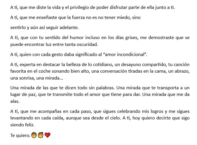 Fepaeh (@fepaeh) on Twitter photo #DeTiAprendíEH
A ti, que me diste la vida y el privilegio de poder disfrutar parte de ella junto a ti. 
A ti, que me enseñaste que la fuerza no es no tener miedo, sino 
sentirlo y aún así seguir adelante.
⬇️ #DeTiAprendíEH
A ti, que me diste la vida y el privilegio de poder disfrutar parte de ella junto a ti. 
A ti, que me enseñaste que la fuerza no es no tener miedo, sino 
sentirlo y aún así seguir adelante.
⬇️