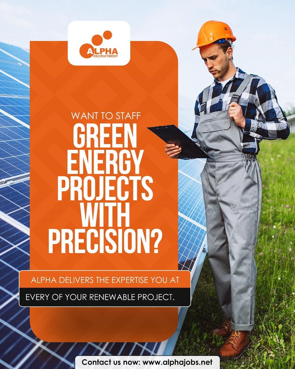Want to staff your green energy project with precision? 🌱
 Alpha Recruitment is proud to support the UK’s growing renewable energy sector with a workforce that’s experienced, safety-certified, and ready for site.

🔗 Get in touch today: alphajobs.net/renewable-ener…