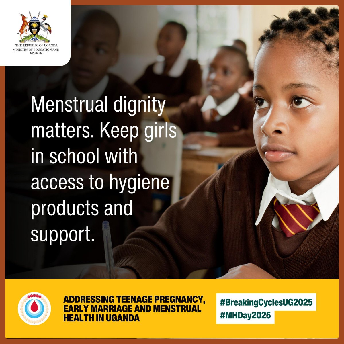 As Uganda gears up to celebrate <a href="/MHDay28May/">MenstrualHygieneDay</a>, we’re excited to collaborate with <a href="/GenderUnitMoES/">Gender Unit~MoES</a> and <a href="/Educ_SportsUg/">Ministry of Education and Sports - Uganda</a> to champion menstrual health and hygiene issues to drive progress toward a #PeriodFriendlyWorld. 
#MenstrualJusticeForAll
#MHDay2025 
#PeriodPositiveSchoolsUG