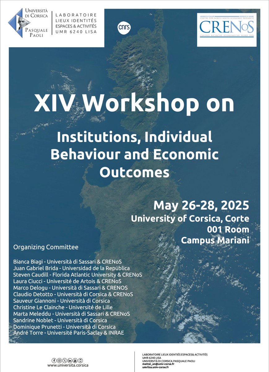 Claudio Detotto 🇪🇺 (@claudio_detotto) on Twitter photo Kickoff of the 14th IBEO workshop in Corte — let's go! 🎉
<a href="/TorreAndr/">André Torre</a> <a href="/biancabiagi/">Bianca Biagi</a> <a href="/umrlisa/">UMR LISA</a> <a href="/crenos_sardegna/">CRENoS</a> Kickoff of the 14th IBEO workshop in Corte — let's go! 🎉
<a href="/TorreAndr/">André Torre</a> <a href="/biancabiagi/">Bianca Biagi</a> <a href="/umrlisa/">UMR LISA</a> <a href="/crenos_sardegna/">CRENoS</a>