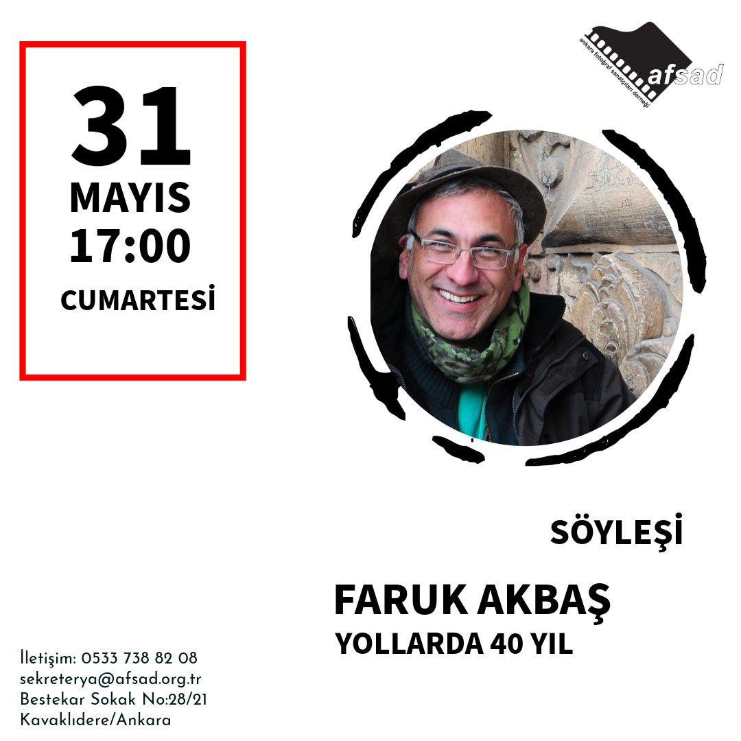 Faruk Akbaş

Yollarda 40 Yıl

31 Mayıs Cumartesi günü saat 17:00’de gerçekleşecek söyleşimize tüm fotoğrafsever dostlarımız davetlidir.

#afsad #ankara #farukakbaş