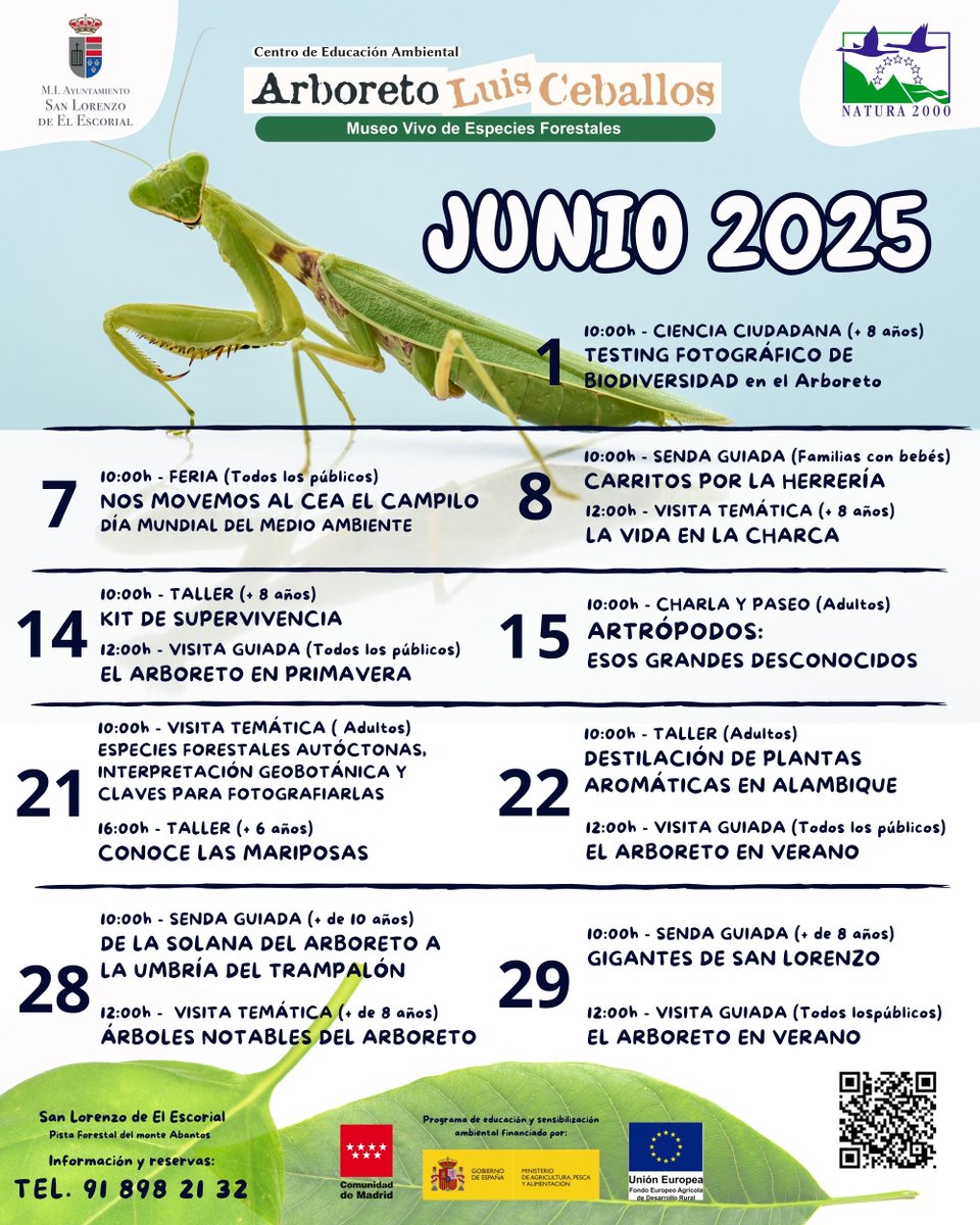 📢 ¡Ya tenemos la programación de junio en el CEA Arboreto Luis Ceballos!
🌄 Actividades, sendas y talleres para que disfrutes todo el mes.
🙌 Consulta el programa y acompáñanos
⬇⬇ Echa un vistazo y haz tú reserva llamando ⬇⬇
📞91 898 21 32📞