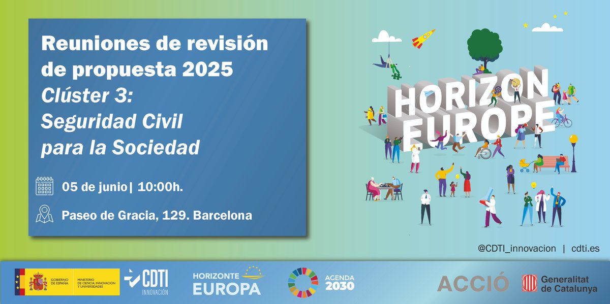 CDTI_innovacion's tweet image. 🚀Si quieres aumentar tus posibilidades de #financiación europea dentro del #Clúster3 Seguridad Civil para la Sociedad de #HorizonteEuropa 👇  

🗓️No te pierdas el 5 de JUNIO la sesión de revisión de propuestas 2025 
🤝Organizan @CDTI_innovacion y @accio_cat    

🖊️Solicita tu…