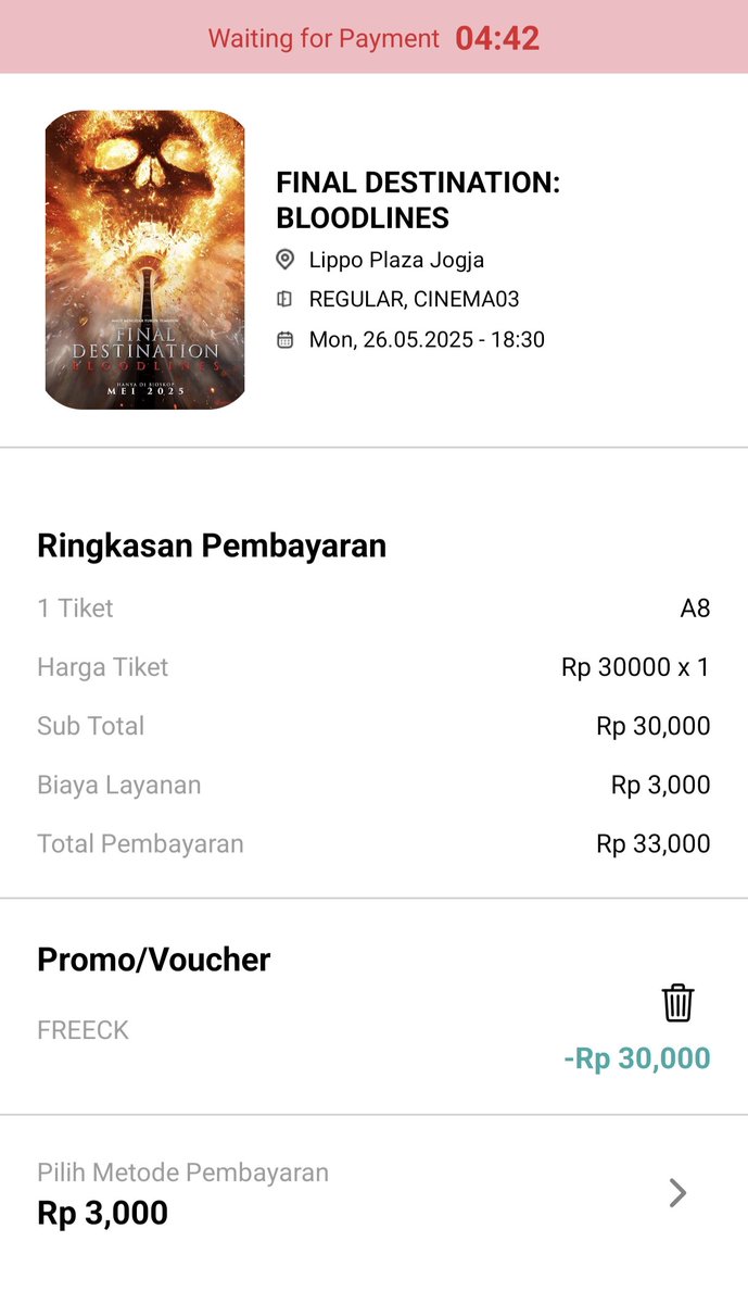 arahpergi's tweet photo. Nonton film di Cinepolis cuma 20K?? Seriusan.
Bayar tiket? GAK USAH.
Cuma bayar biaya layanan doang, tiketnya udah gua yang bayarin (pakai voucher maksudnya hehe).

Voucher 100% off tiket Cinepolis
Nonton hemat, gaya tetep keren.

Buruan ambil sebelum lo nyesel & kehabisan!
Harga voucher cukup 17k aja 🤙🤙🤙

Diskon film nonton film murah
#zonauang #diskonfilm
