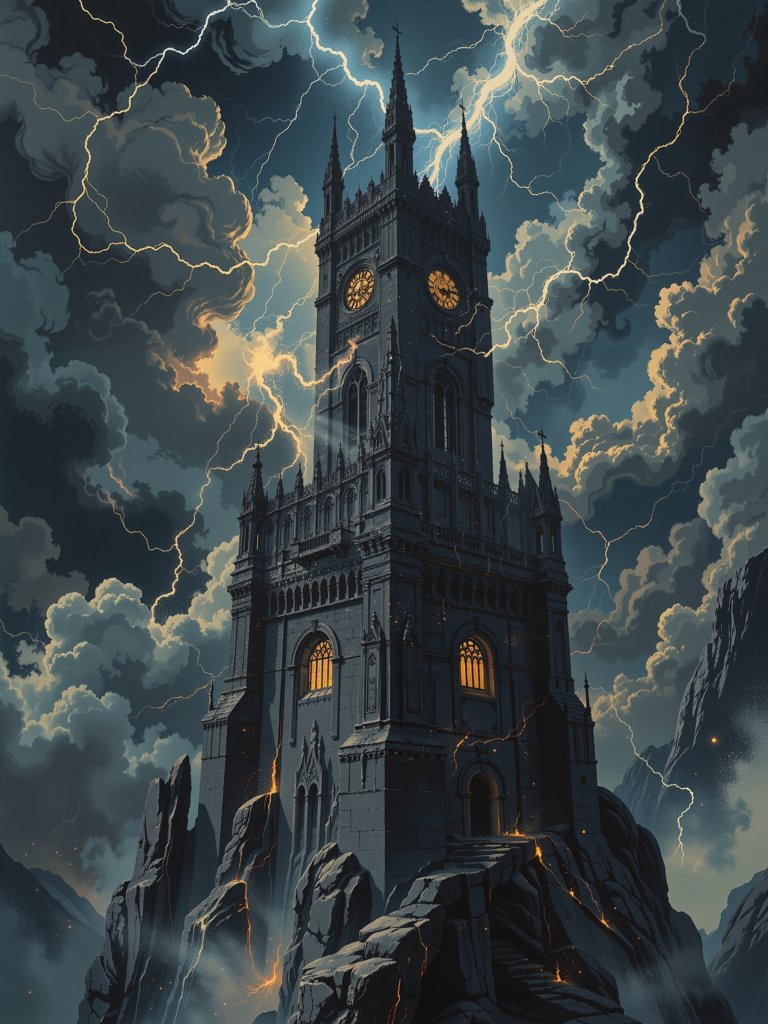 d20sides's tweet photo. "Mage’s Tower" — where lightning strikes secrets into stone ⚡
Dark fantasy art for your next DnD campaign.
AI + hand-enhanced illustration.
#fantasyart #dnd #rpg #wizardtower #aiart #gothic https://t.co/HS8kcDxYiF