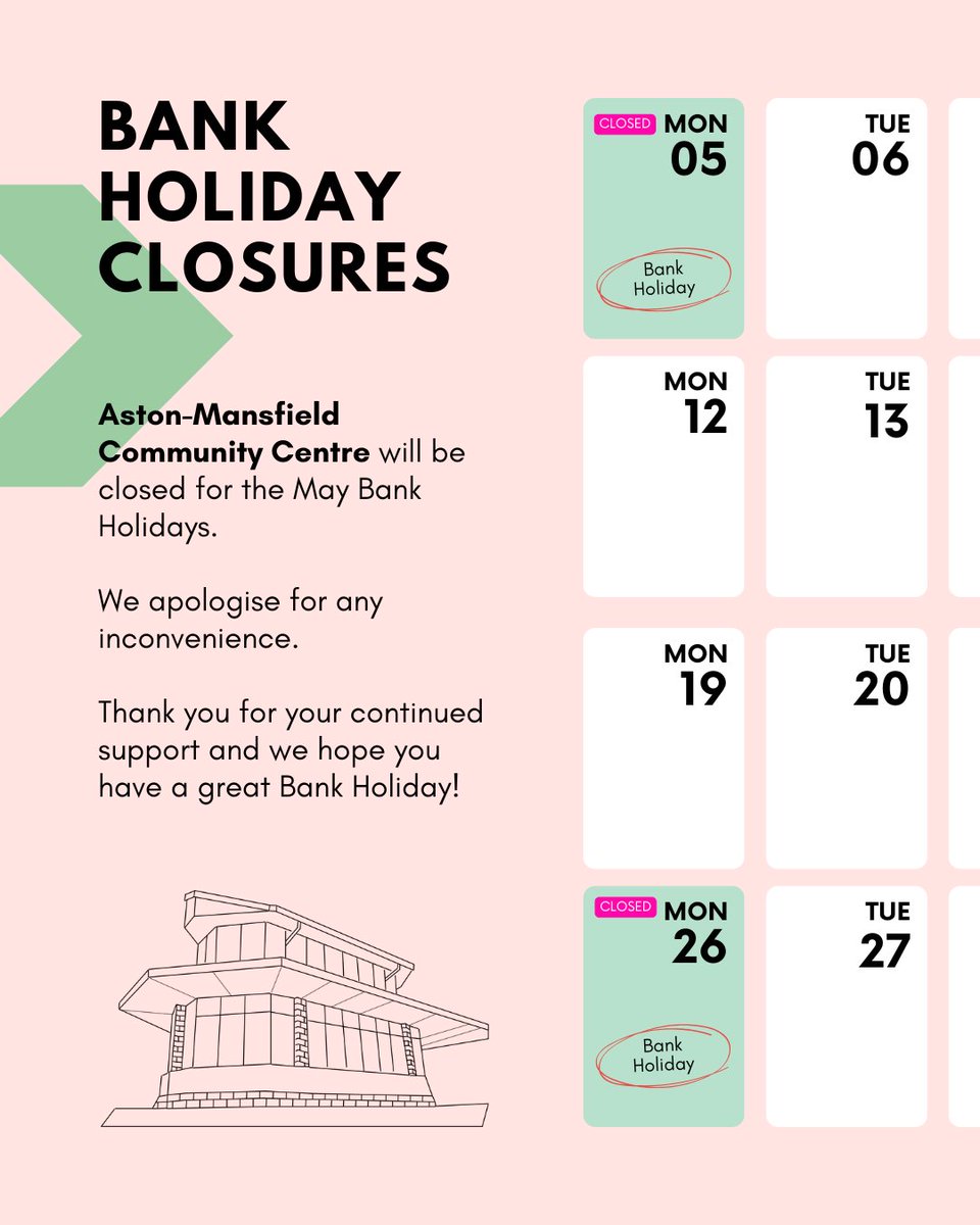We will be closed today for the May Bank Holiday. We apologise for any inconvenience.

Thank you for your continued support and we hope you have a great Bank Holiday!

#BankHoliday #Newham #CommunityCentre