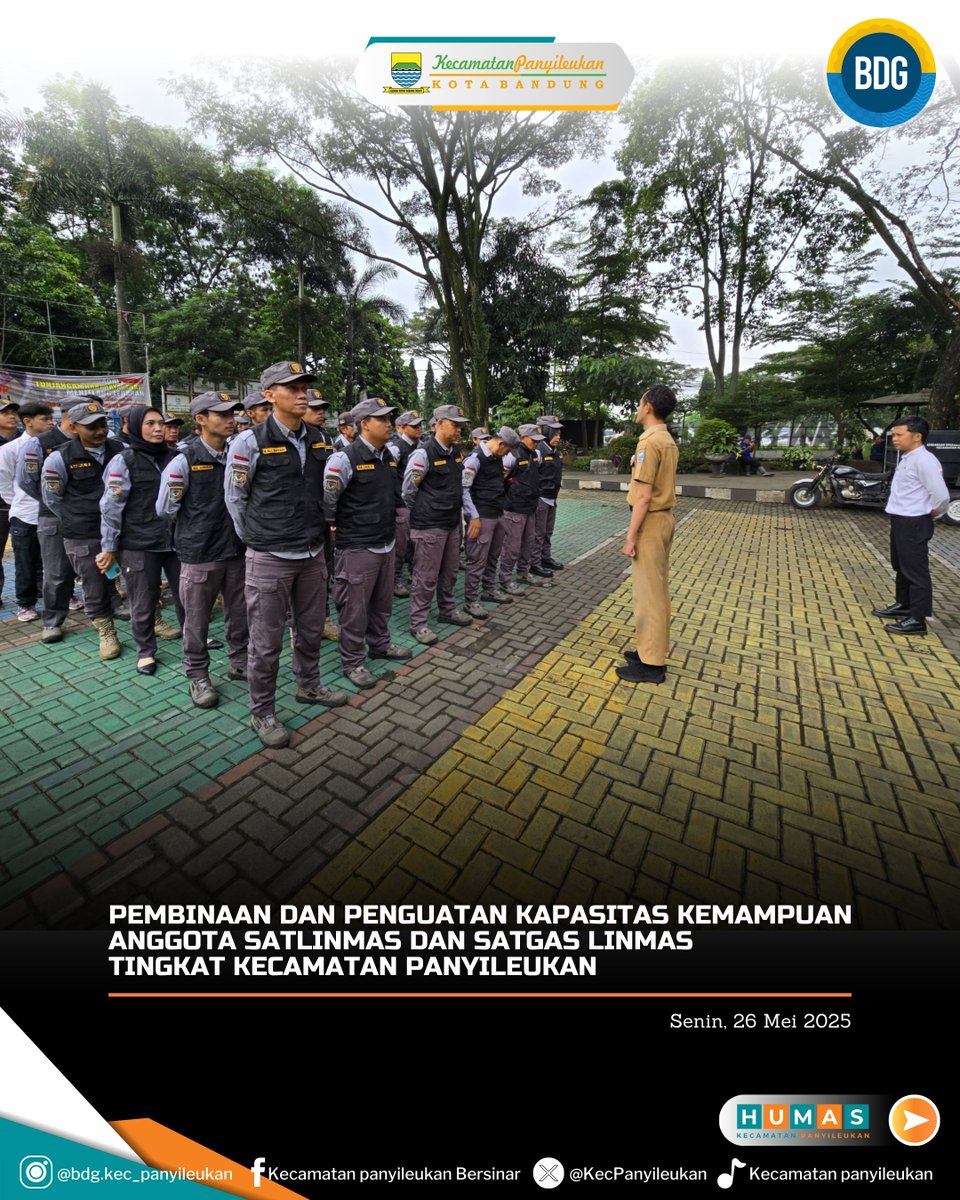 Pembinaan dan Penguatan Kapasitas Kemampuan Anggota Satgas Linmas Kecamatan Panyileukan &amp; Satlinmas Kelurahan yang diberikan langsung oleh Staf ASN Trantib. Senin, 26 Mei 2025.
<a href="/humasbandung_/">Humas Kota Bandung</a> 
<a href="/ppidkotabandung/">Layanan Informasi dan Pengaduan Kota Bandung</a> 
<a href="/halo_bandung/">Prokopim Kota Bandung</a>