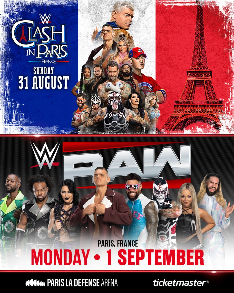 🚨 Dates des mises en vente des billets SIMPLES pour #WWEClash in Paris &amp; #WWERaw à <a href="/ParisLaDefArena/">Paris La Défense Arena</a>:

Prévente: Mercredi 28 Mai, 10 heures.
Billetterie Générale: Vendredi 30 Mai, 10 heures.  

<a href="/TicketmasterFR/">Ticketmaster.fr</a>