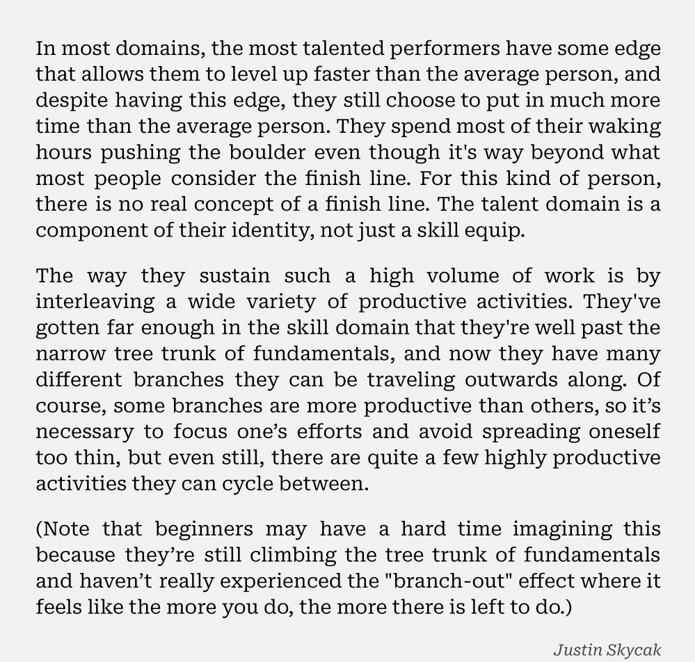 justinskycak's tweet image. How the highest performers sustain a massive workload: