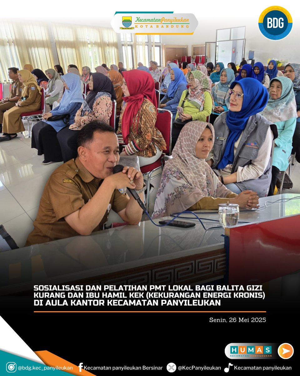 Melaksanakan Sosialisasi dan pelatihan PMT lokal bagi balita gizi kurang dan ibu hamil bersama UPTD Puskesmas Panghegar di Aula Kantor Kecamatan Panyileukan. Senin, 26 Mei 2025.
<a href="/humasbandung_/">Humas Kota Bandung</a> 
<a href="/ppidkotabandung/">Layanan Informasi dan Pengaduan Kota Bandung</a> 
<a href="/halo_bandung/">Prokopim Kota Bandung</a>