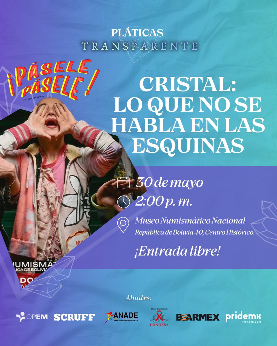 ¿Quieren ir a una función de teatro que toca el tema del uso de sustancias? (Enfocado al uso de cristal) este 30 de mayo estaremos dando una plática sobre este tema antes de la función en el Museo Numismático Nacional a las 2pm. La entrada es libre. 🩵
#Teatro #Cristal