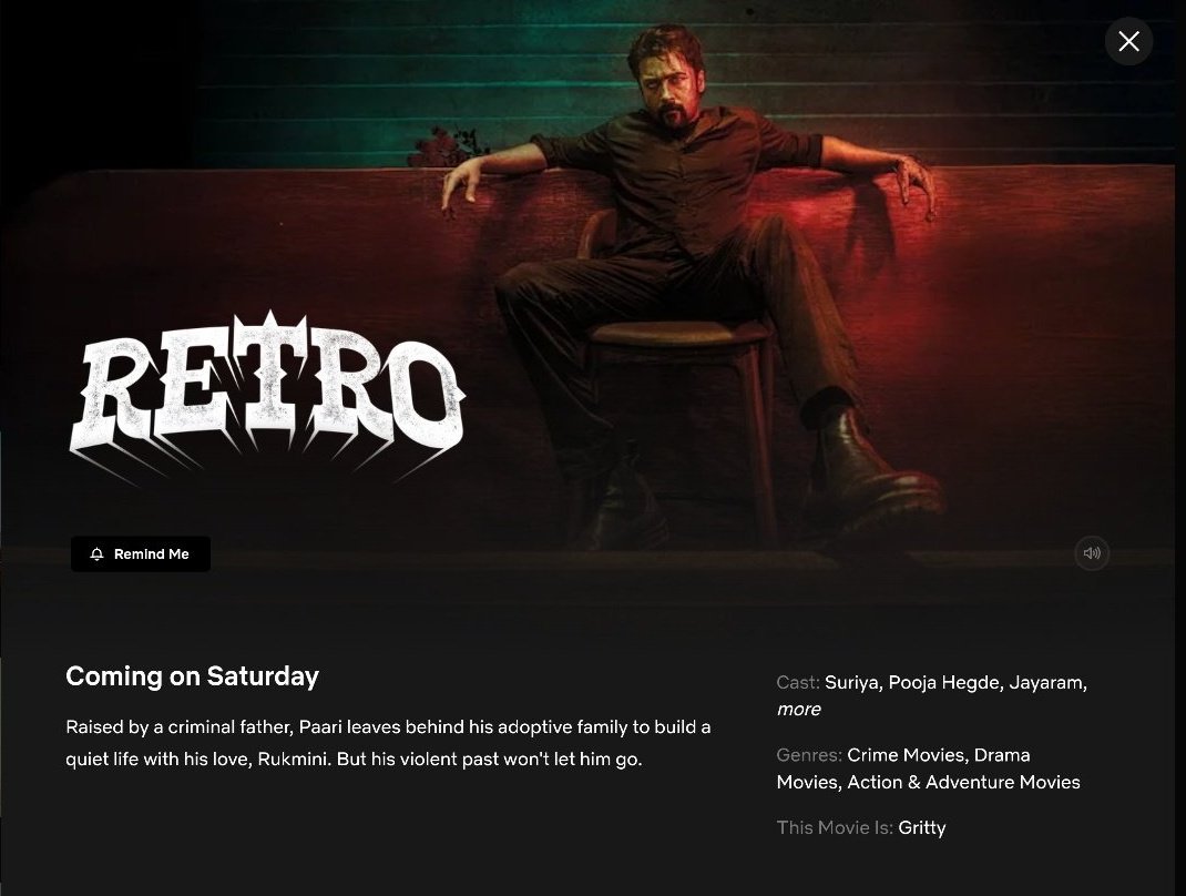 filmycorner9's tweet image. #Retro Streaming on Netflix India From this Saturday - May 31st 💥

#KannadaDubbed