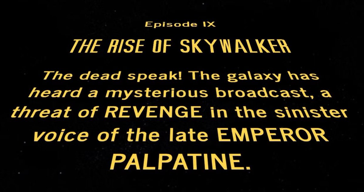 SirSnipeyy's tweet photo. Palpatine being brought back to life in the title crawl of The Rise of Skywalker will always be so incredibly dumb to me. The biggest reveal squandered. The equivalent to Empire Strikes Back starting the title crawl with. “Paternity test! Vader is Luke’s father!” https://t.co/BuK2m5DiFL