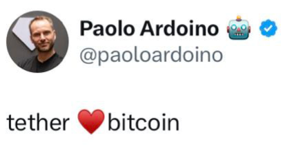 alentroq's tweet photo. ❤️ Unexpected (and nice) confession from Tether CEO. https://t.co/Gtznc7UGPQ