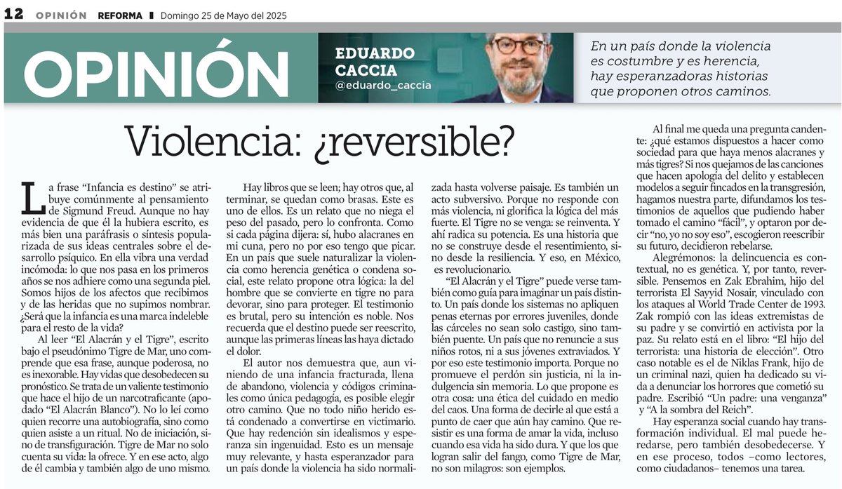Renée (@d_architektin) on Twitter photo “Hay esperanza social cuando hay transformación individual. El mal puede heredarse, pero también desobedecerse. Y en ese proceso, todos -como lectores, como ciudadanos-tenemos una tarea.” Siempre recomendable la columna de hoy de <a href="/eduardo_caccia/">Eduardo Caccia</a> “Violencia: ¿reversible?”. “Hay esperanza social cuando hay transformación individual. El mal puede heredarse, pero también desobedecerse. Y en ese proceso, todos -como lectores, como ciudadanos-tenemos una tarea.” Siempre recomendable la columna de hoy de <a href="/eduardo_caccia/">Eduardo Caccia</a> “Violencia: ¿reversible?”.