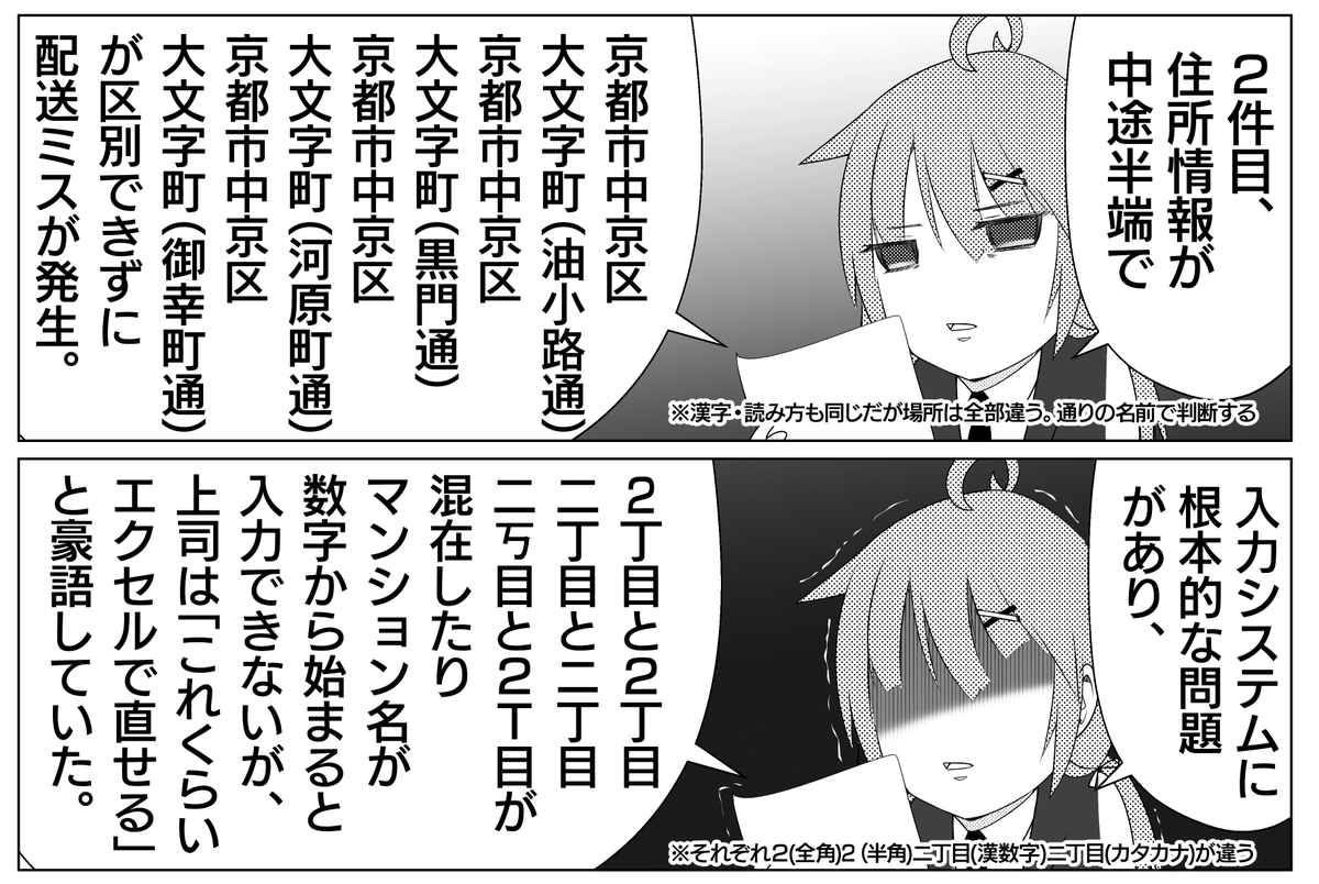番号管理したら、
この手の手書き住所のトラブルも減るのかしらね 