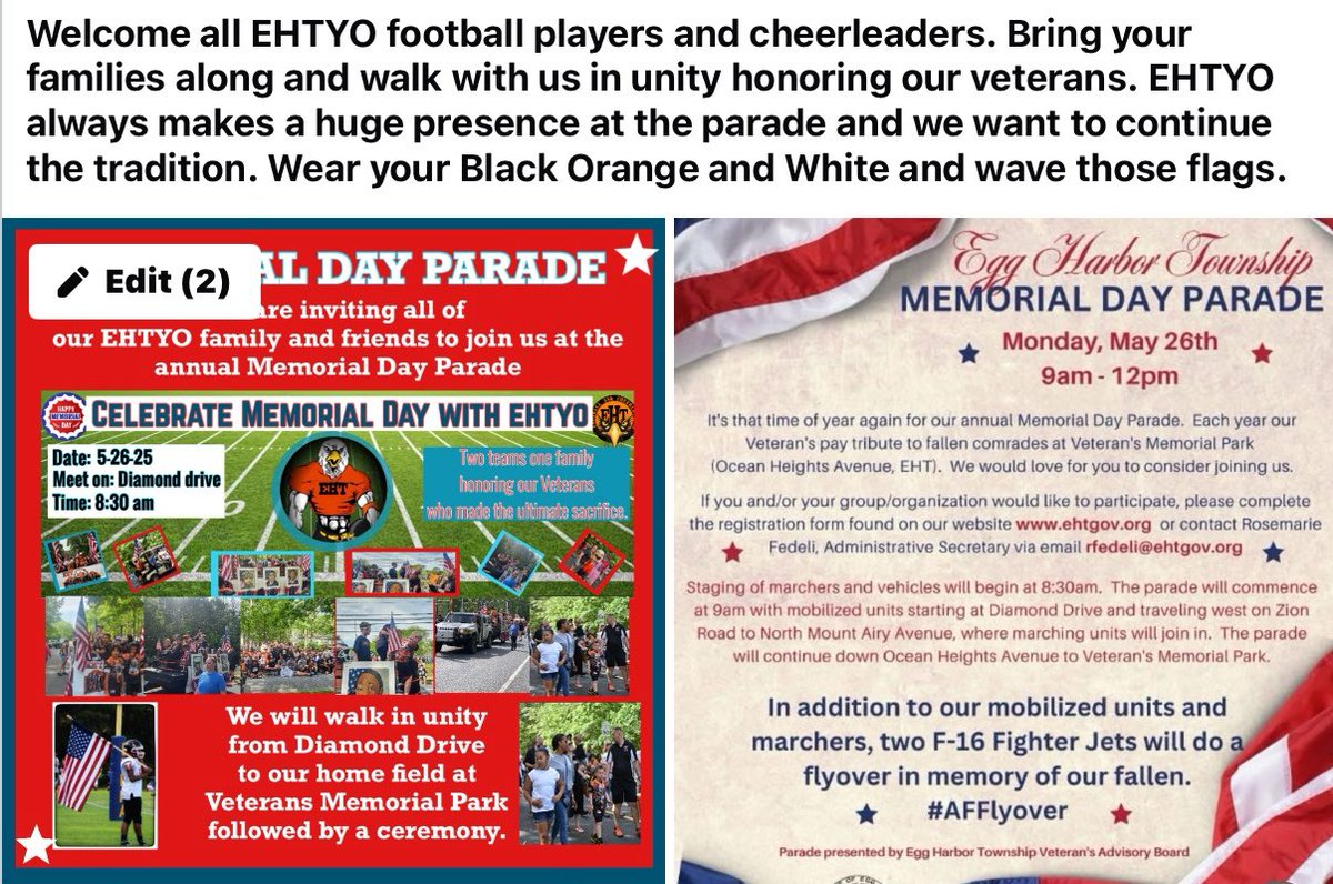EHT Football (@ehtfb_eagles) on Twitter photo Monday, The EHT 🏈 Team walks in the Parade on Memorial Day w/ the EHTYO! Report to Diamond Dr @ 8:15AM! See everyone there! 🦅
<a href="/CoachMove/">Move $canlón</a> Monday, The EHT 🏈 Team walks in the Parade on Memorial Day w/ the EHTYO! Report to Diamond Dr @ 8:15AM! See everyone there! 🦅
<a href="/CoachMove/">Move $canlón</a>