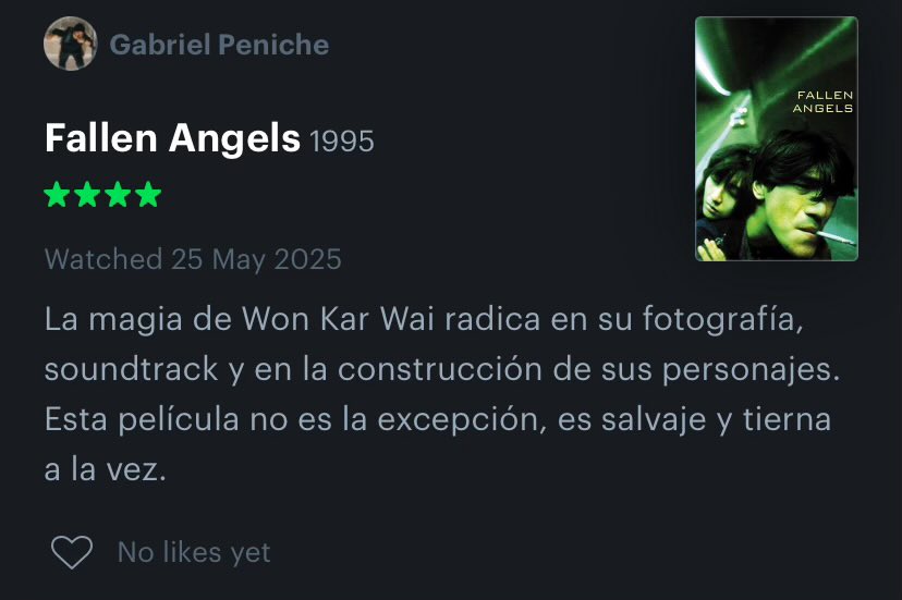 Heygaboom's tweet photo. @Cinemex @Cinepolis Después de un breve descanso, luego de que Emilia Perez me hiciera perder la fe en el cine, regreso para recuperar esa cinéfilia mamadora que me carcome todos los días 

FALLEN ANGELS (1995)

Wong Kar-Wai me devolvió la fe al cine https://t.co/OBMfl4fjZX