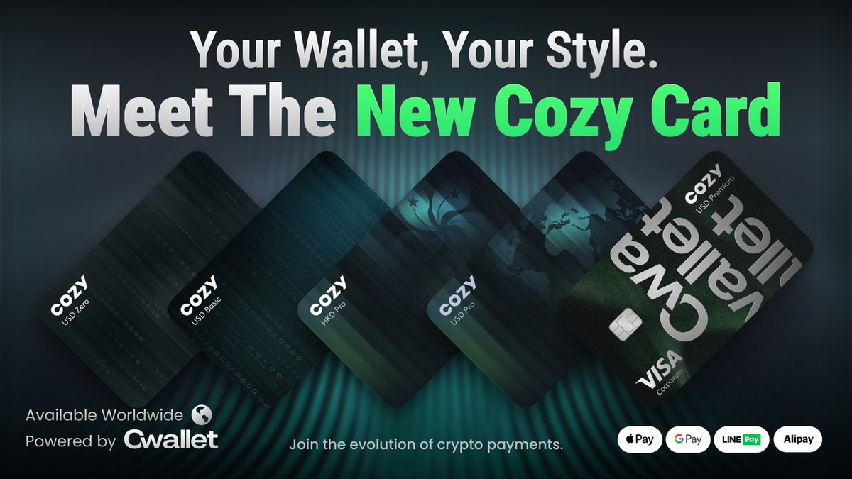 💳 Announcing the New Cozy Card Designs — A New Era Begins!
We are pleased to present four elegantly redesigned card styles that seamlessly combine sophistication with practicality. 

✅ The Cozy Card now supports a wider range of cryptocurrencies for direct use, including: