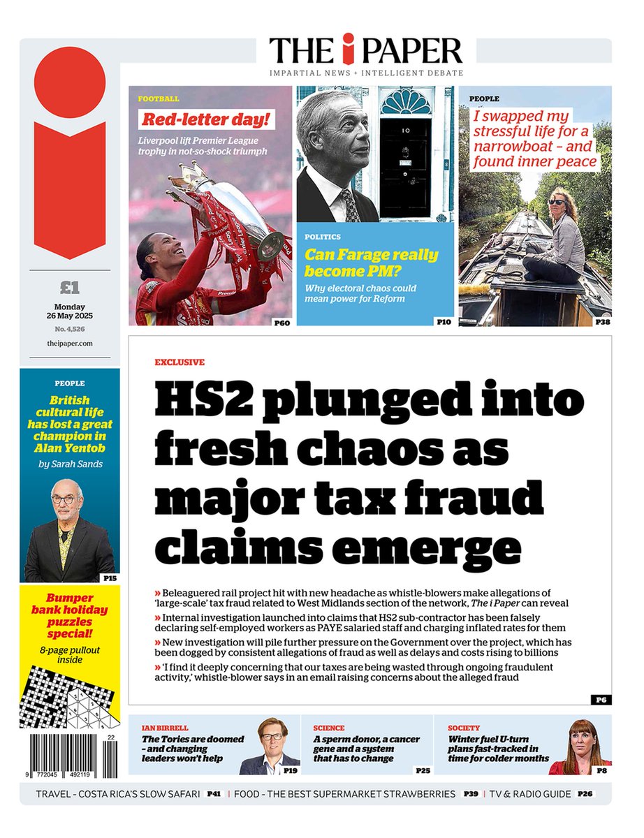 𝙵𝚛𝚘𝚗𝚝 𝙿𝚊𝚐𝚎𝚜 𝚃𝚘𝚍𝚊𝚢 📰 (@ukpapers) on Twitter photo 🇬🇧 HS2 Plunged Into Fresh Chaos As Major Tax Fraud Claims Emerge
▫A labour supplier has been suspended from the West Midlands section of the rail project and a senior manager has resigned, The i Paper can reveal
▫<a href="/SteveRobson04/">Steve Robson</a>
▫is.gd/fbHwHe
#frontpagestoday #UK 🇬🇧 HS2 Plunged Into Fresh Chaos As Major Tax Fraud Claims Emerge
▫A labour supplier has been suspended from the West Midlands section of the rail project and a senior manager has resigned, The i Paper can reveal
▫<a href="/SteveRobson04/">Steve Robson</a>
▫is.gd/fbHwHe
#frontpagestoday #UK