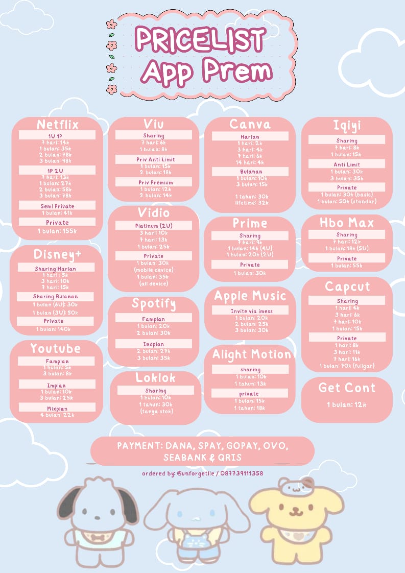 hi aku dah open order
ready app prem netflix viu canva iqiyi disney+ vidio prime hbo max youtube apple music capcut alight motion loklok getcont
☎️ wa.link/2e0x21
#zonauang #zonajajan️️