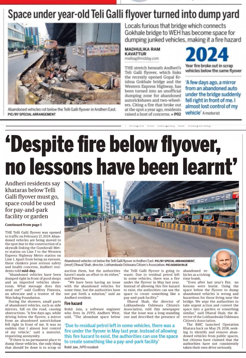 ANDHERI LOKHANDWALA OSHIWARA CITIZEN'S ASSOCIATION (@andheriloca) on Twitter photo Space under Teli Gali Flyover ๐ ๐ turned into dump yard
Despite Fire ๐ฅ below no lessons have been learnt <a href="/mid_day/">Mid Day</a> <a href="/m_ram05/">Madhulika Kavattur</a> <a href="/MurjiPatel_/">Murji Patel</a> Can khatara be removed plz & converted to Pay & Park, Severe parking space shortage in that area, will be a blessing, Another Fire can damage Space under Teli Gali Flyover ๐ ๐ turned into dump yard
Despite Fire ๐ฅ below no lessons have been learnt <a href="/mid_day/">Mid Day</a> <a href="/m_ram05/">Madhulika Kavattur</a> <a href="/MurjiPatel_/">Murji Patel</a> Can khatara be removed plz & converted to Pay & Park, Severe parking space shortage in that area, will be a blessing, Another Fire can damage