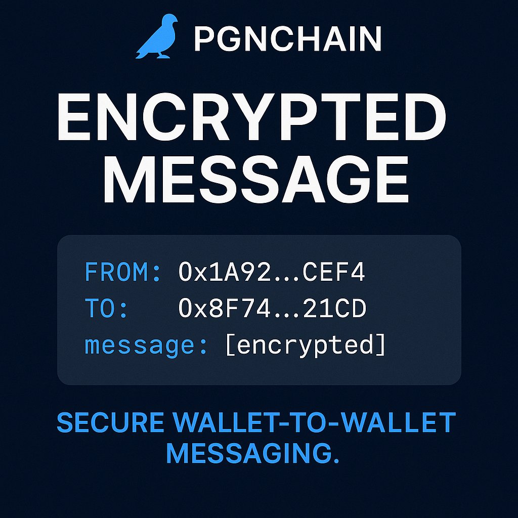 pgnchain's tweet photo. 🕊️ PGNCHAIN — Your Messages, Encrypted.
What if your wallet could whisper?
PGNChain enables secure, wallet-to-wallet messaging — encrypted off-chain, stored on IPFS/Arweave, and invisible to everyone but the recipient.
No Web2. No leaks. Just signal.
msg.from(0x1A92).to(0x8F74).encrypted()
Drop intent.
Share secrets.
Coordinate without exposure.
Presale is live. Be part of the trust-first layer: BUY $PGN  FROM OUR OFFICIAL WEBSITE : https://t.co/nvWQ27b1UL

#PGNChain #Web3Messaging #EncryptedByPGN #CryptoPrivacy #WalletToWallet #DeFiComms #OnChainCoordination