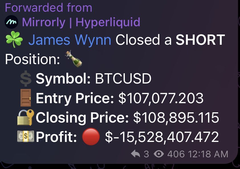 GordonGekko's tweet photo. Bitcoin whale James Wynn closed his short for a $15.5M loss 👀 https://t.co/rljfapZLgV