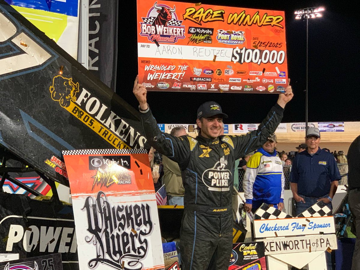 357’s World of Dirt (@357wod) on Twitter photo The richest payday in PA history, goes to a Texan, Aaron Reutzel cashes in $100,000 winning the Bob Weikert Memorial at the <a href="/PortRoyalSpdway/">Port Royal Speedway #SpeedPalace</a> with <a href="/HighLimitRacing/">High Limit Racing</a>!!
Feature 40 Laps:
1. Aaron Reutzel
2. Anthony Macri
3. Lance Dewease
4. Brad Sweet
5. David Gravel
📸: CRT The richest payday in PA history, goes to a Texan, Aaron Reutzel cashes in $100,000 winning the Bob Weikert Memorial at the <a href="/PortRoyalSpdway/">Port Royal Speedway #SpeedPalace</a> with <a href="/HighLimitRacing/">High Limit Racing</a>!!
Feature 40 Laps:
1. Aaron Reutzel
2. Anthony Macri
3. Lance Dewease
4. Brad Sweet
5. David Gravel
📸: CRT