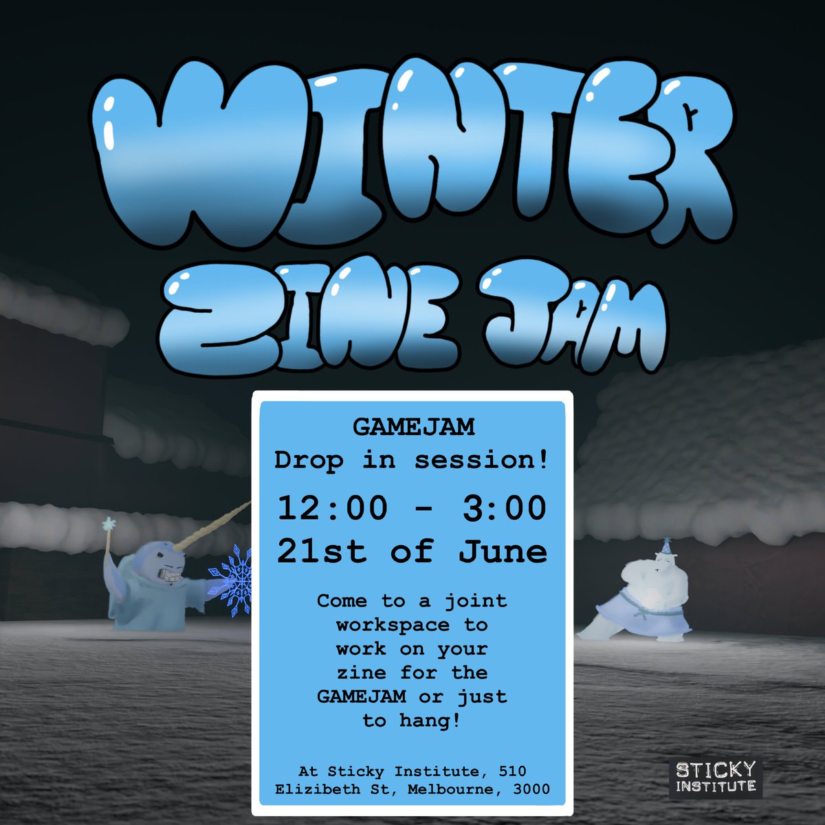 A wizard, narwhal &amp; mage polar bear walk into a bar. The bartender says, “Why the long face?”. The polar bear turns to the narwhal &amp; says, “I think we’re in the wrong joke.” 🧙🏻‍♂️🐋🐻‍❄️

Drop by on Saturday  21st from 12 - 3pm to work on your game zine!

facebook.com/share/16dvAFUF…
