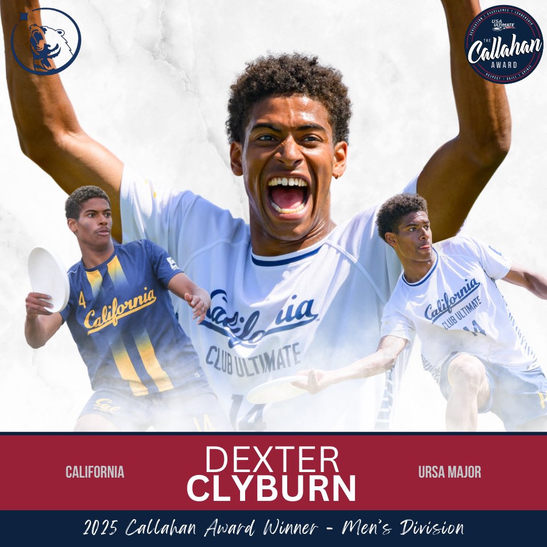 USA Ultimate (@usaultimate) on Twitter photo Dexter Clyburn is your 2025 Callahan Award winner in the men’s division! 🏅
Dexter is the first member of <a href="/CalMensUltimate/">Ursa Major Ultimate</a> to receive this exclusive award! 🐻
#CallahanAward | #USAUltimate Dexter Clyburn is your 2025 Callahan Award winner in the men’s division! 🏅
Dexter is the first member of <a href="/CalMensUltimate/">Ursa Major Ultimate</a> to receive this exclusive award! 🐻
#CallahanAward | #USAUltimate
