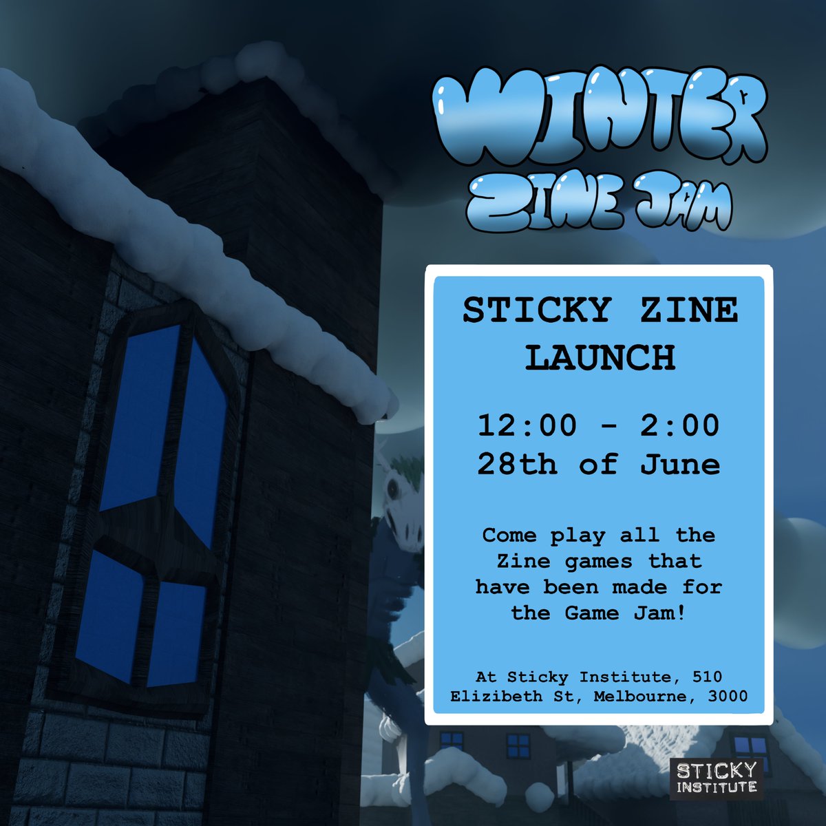 *appealing to the emo crowd*
yeah idk dude, Zine Launches are pretty cool I guess, and pretty punk too.cCome down to Sticky Institute on the 28th of June from 12 - 2pm to like, see all the work done for the Winter Zine Game Jam. it'll be totally cool.

facebook.com/share/1AUu7SYM…