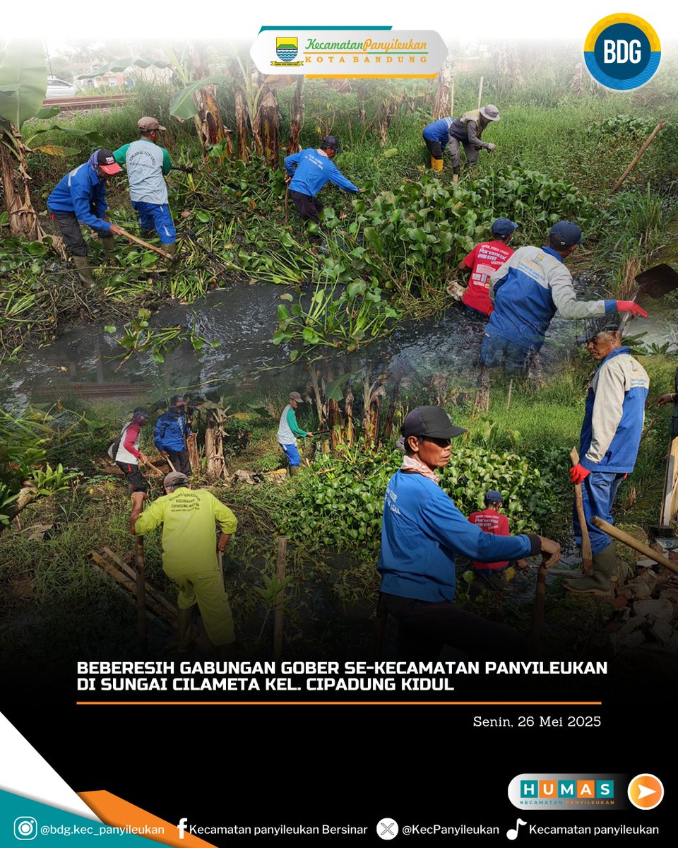 Melaksanakan Beberesih Gabungan Se-Kecamatan Panyileukan di Sungai Cilameta Kelurahan Cipadung Kidul. Senin, 26 Mei 2025.
<a href="/humasbandung_/">Humas Kota Bandung</a> 
<a href="/ppidkotabandung/">Layanan Informasi dan Pengaduan Kota Bandung</a> 
<a href="/halo_bandung/">Prokopim Kota Bandung</a>