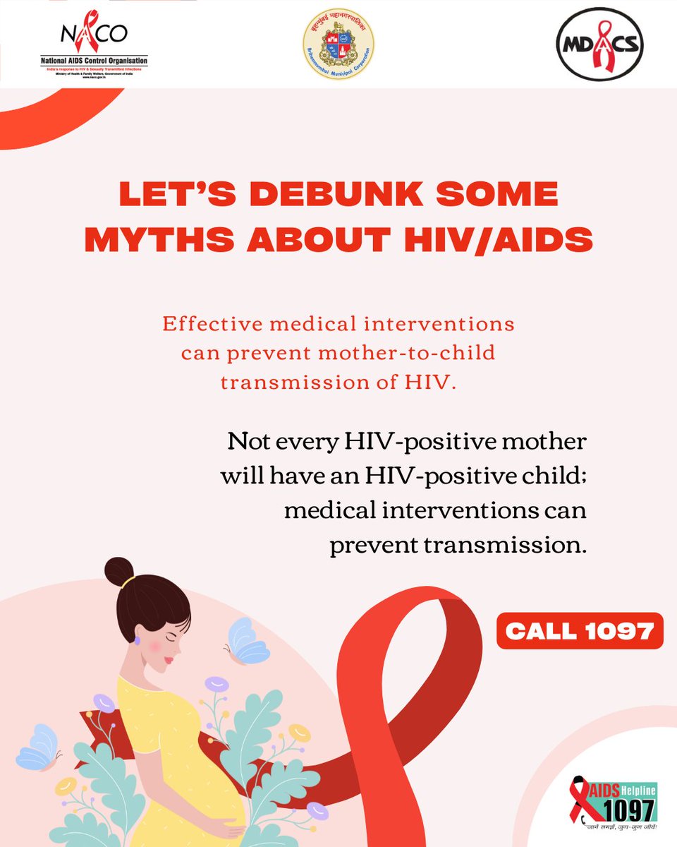 MumbaiAids's tweet photo. Don't let myths guide your pregnancy.
HIV-positive women can have healthy, HIV-negative babies with the right care. Get tested for HIV and protect your child's future.
#HIV #AIDS #MDACS #MDACSindia #NACO #Mumbai #HIVAIDSMyths #MythsnFacts #PreventHIV #Call1097 #KnowYourStatus https://t.co/itAZZe3DzB