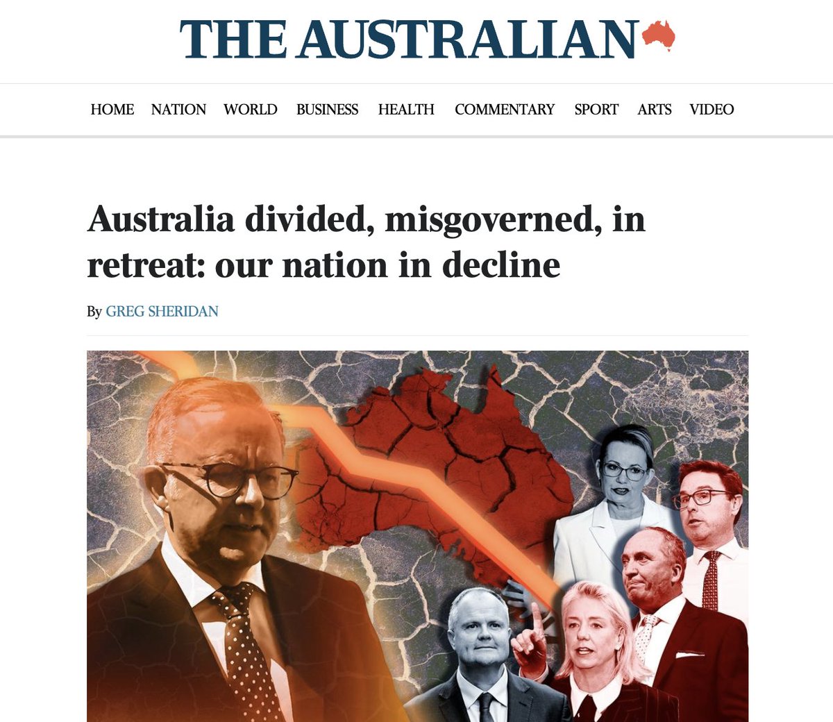 k_mahlburg's tweet image. Australia is in terminal decline.
Our living standards, productivity, education, fertility, health and unity are all heading in the wrong direction.
Over the weekend, Greg Sheridan sounded the alarm.
Here’s what he said — and why it matters 🧵