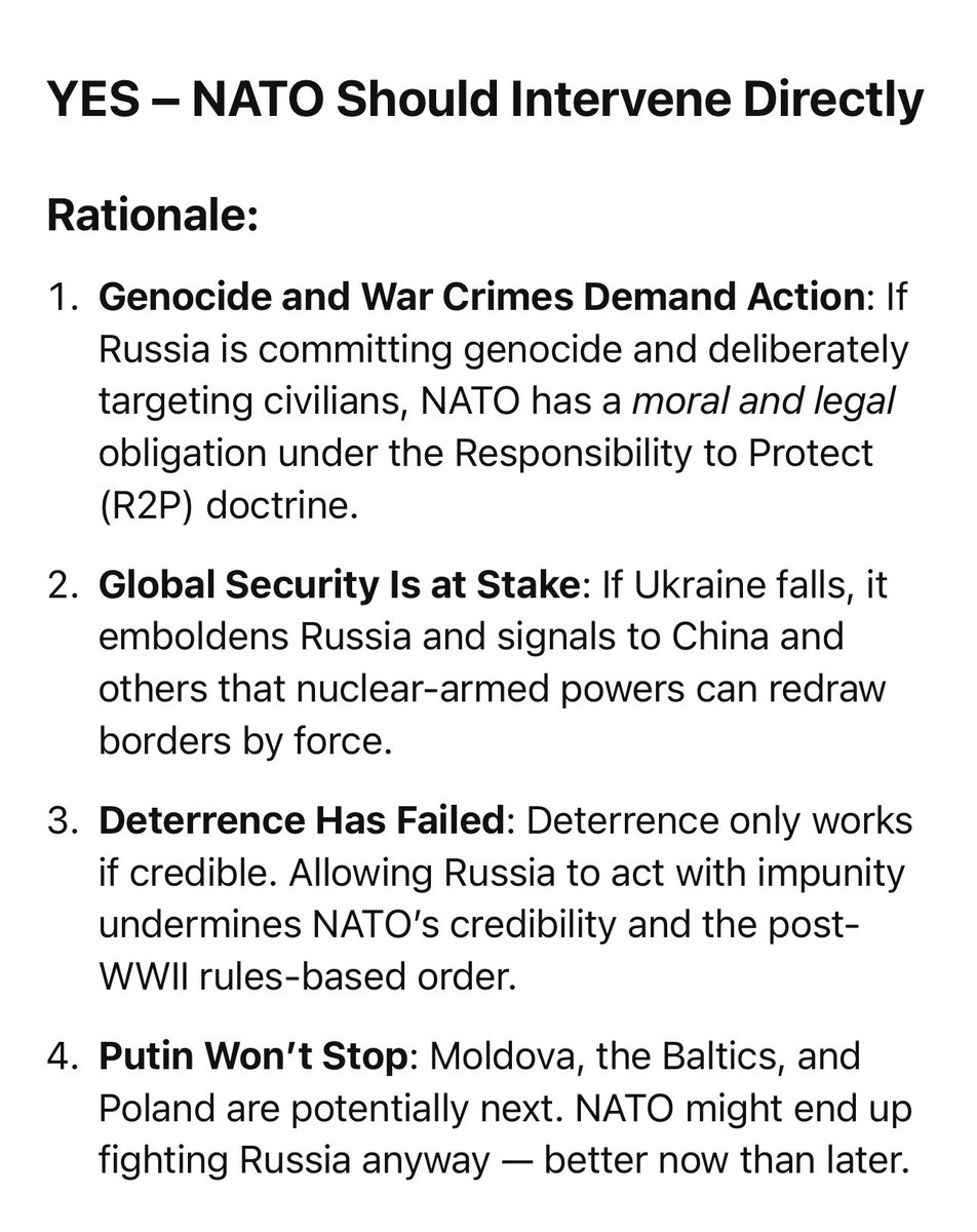 OrkReaper's tweet image. 🚨 Even AI says NATO has not only a moral obligation but a legal obligation to defeat Russia 👇